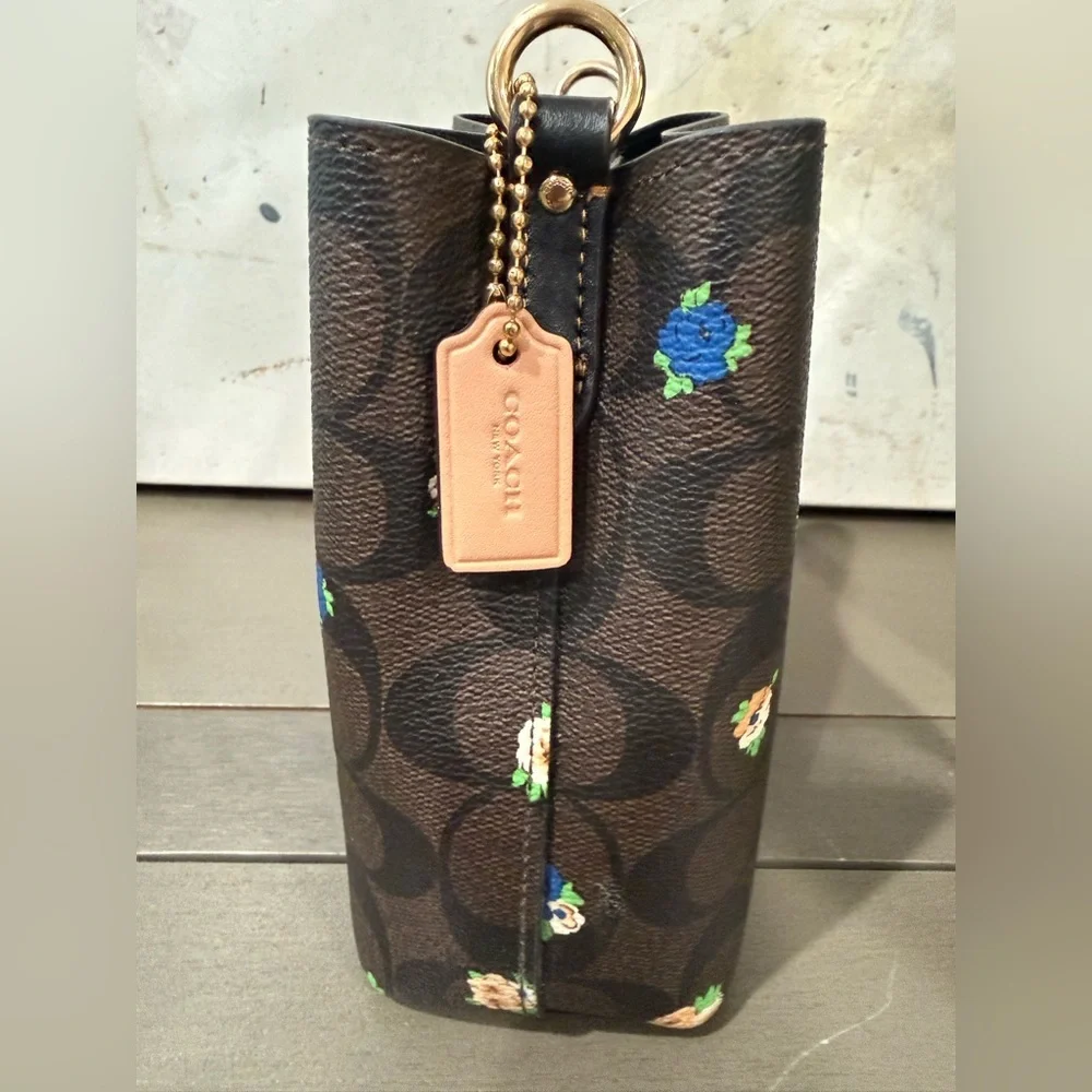 Coach Mini Town Bucket Bag Signature Canvas Rose Floral Crossbody Brown Black - Picture 7 of 13